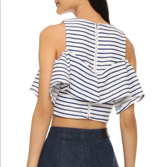 White and blue striped ruffled crop top top size XS by J.O.A - Picture 3 of 8